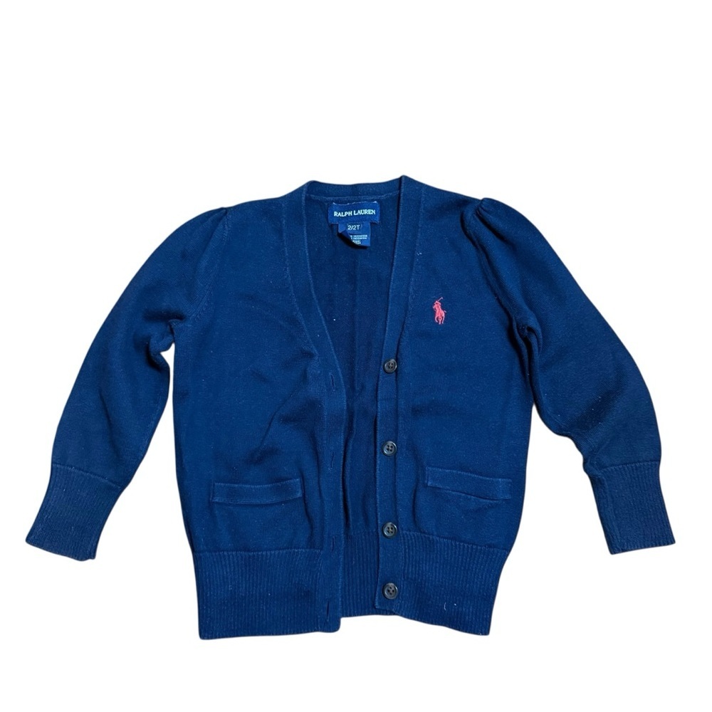 Ralph Lauren Girls Navy Blue Long Sleeve Knit Supima Cotton Cardigan Size 2T